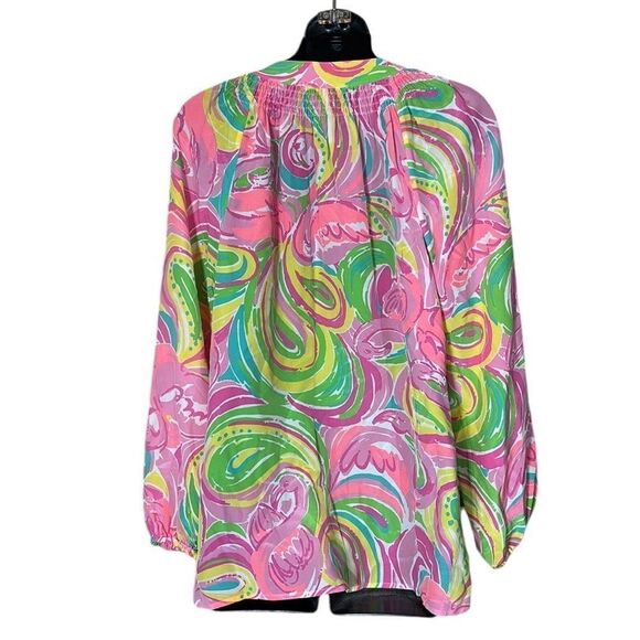 Lilly Pulitzer Elsa all nighter 100% silk colorful vibrant swirl artsy top - Picture 5 of 8